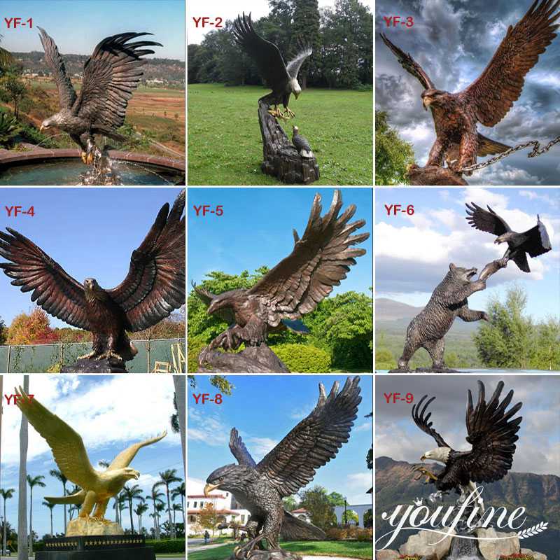Eagle Sculptures in Different Styles: