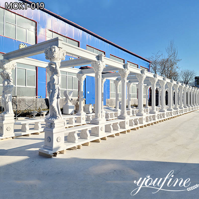 Gorgeous Long White Marble Gazebo with Statue Pergola Column MOK1-019 (1)