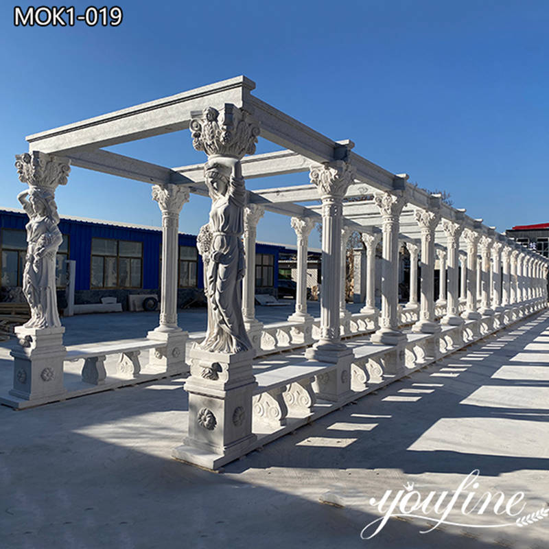 Gorgeous Long White Marble Gazebo with Statue Pergola Column MOK1-019