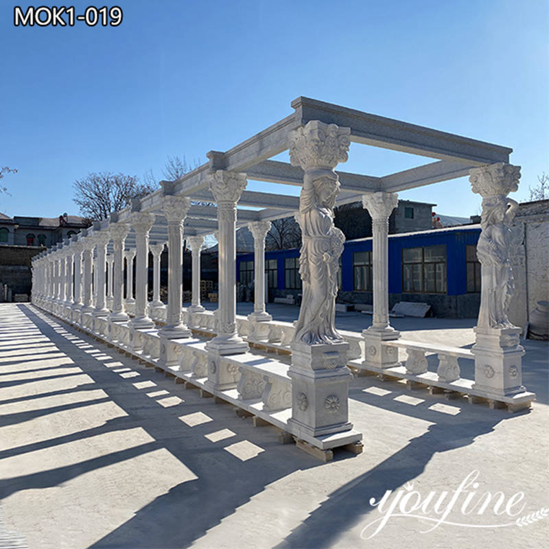 Gorgeous Long White Marble Gazebo with Statue Pergola Column MOK1-019 (4)