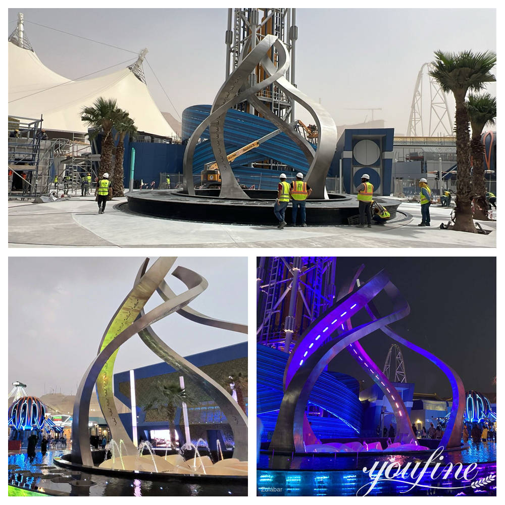 8-meter stainless steel fountain successfully installed in Saudi Arabia.