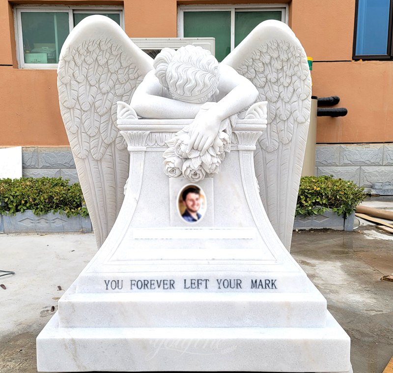 Life size custom made weeping angel monument headstone angel statues for graves memorials for sale