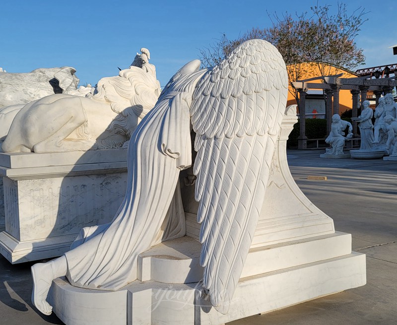 Life size weeping angel monument headstone custom made angel statues for graves memorials for sale