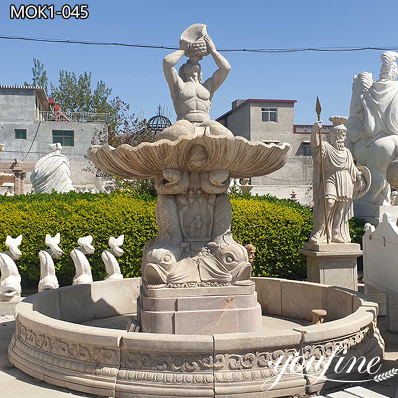 Marble Statue Fountain with Fish Decor for Outdoors MOK1-045