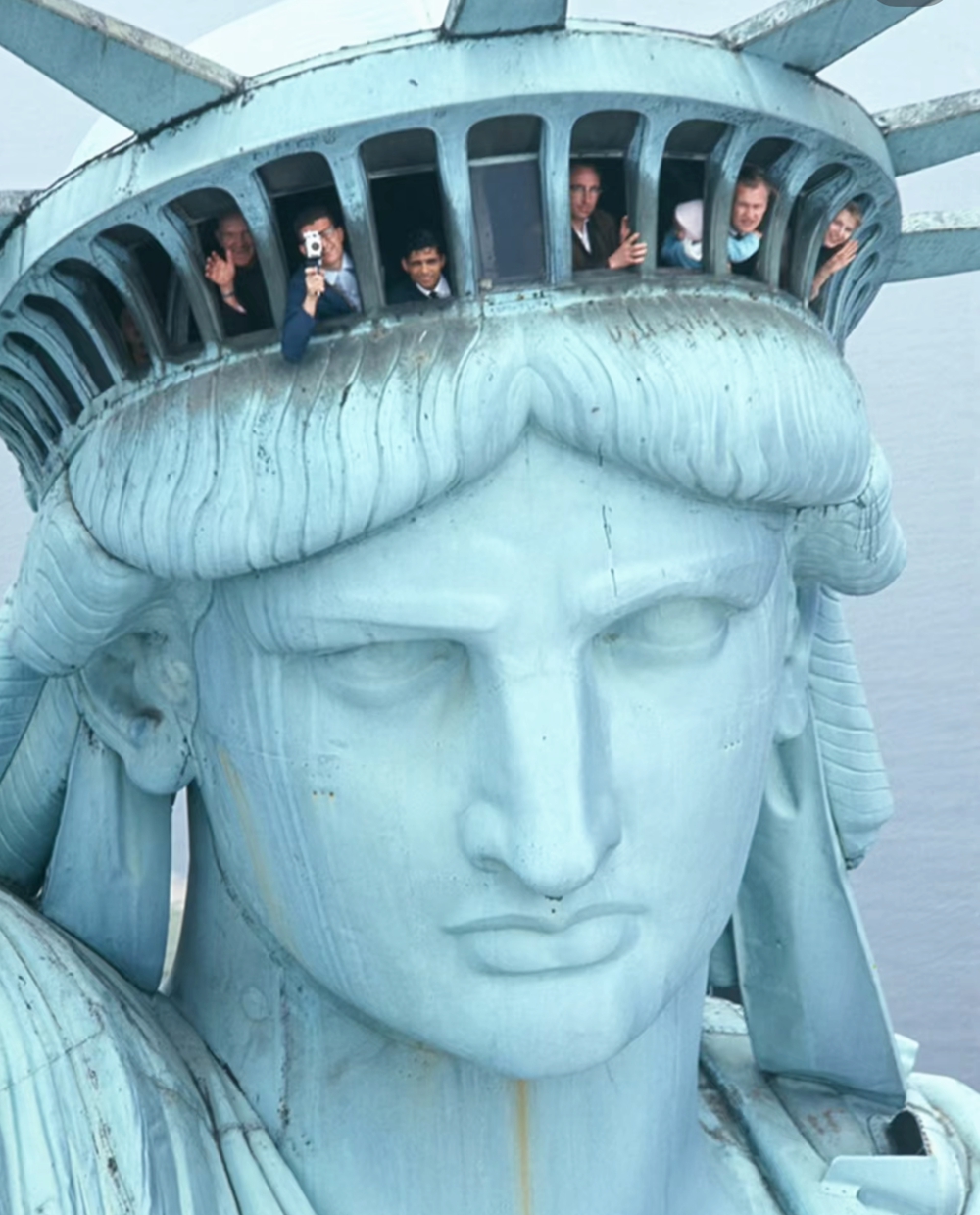 The Statue of Liberty Windows surrounding the crown offer views of the outside