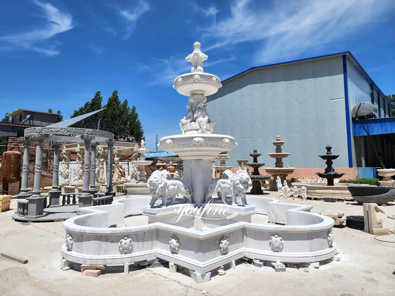 lion outdoor fountain with female art