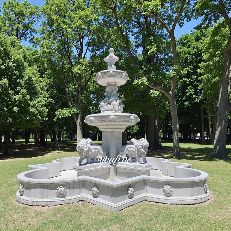 marble lion fountain with female
