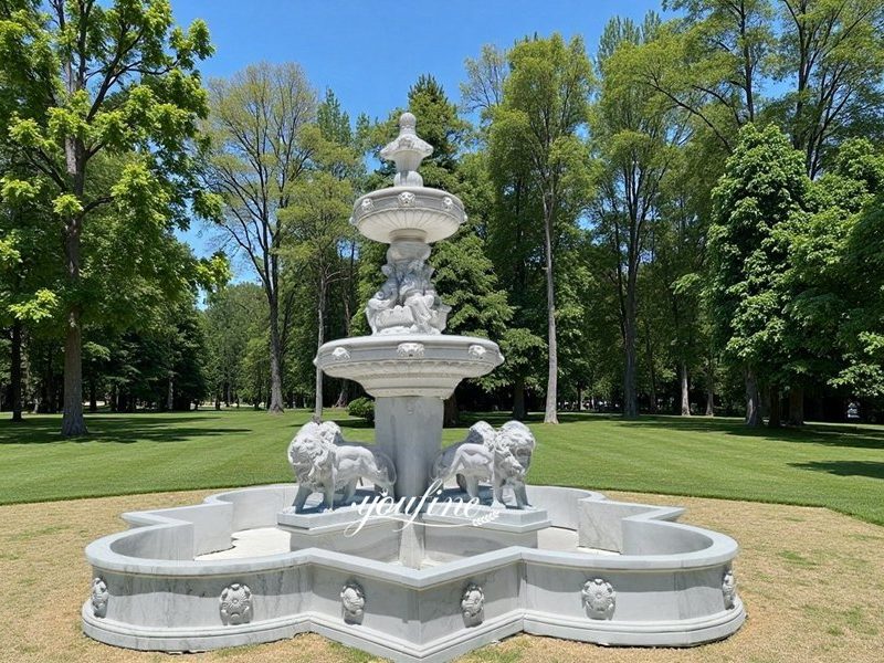 marble lion outdoor fountain with female
