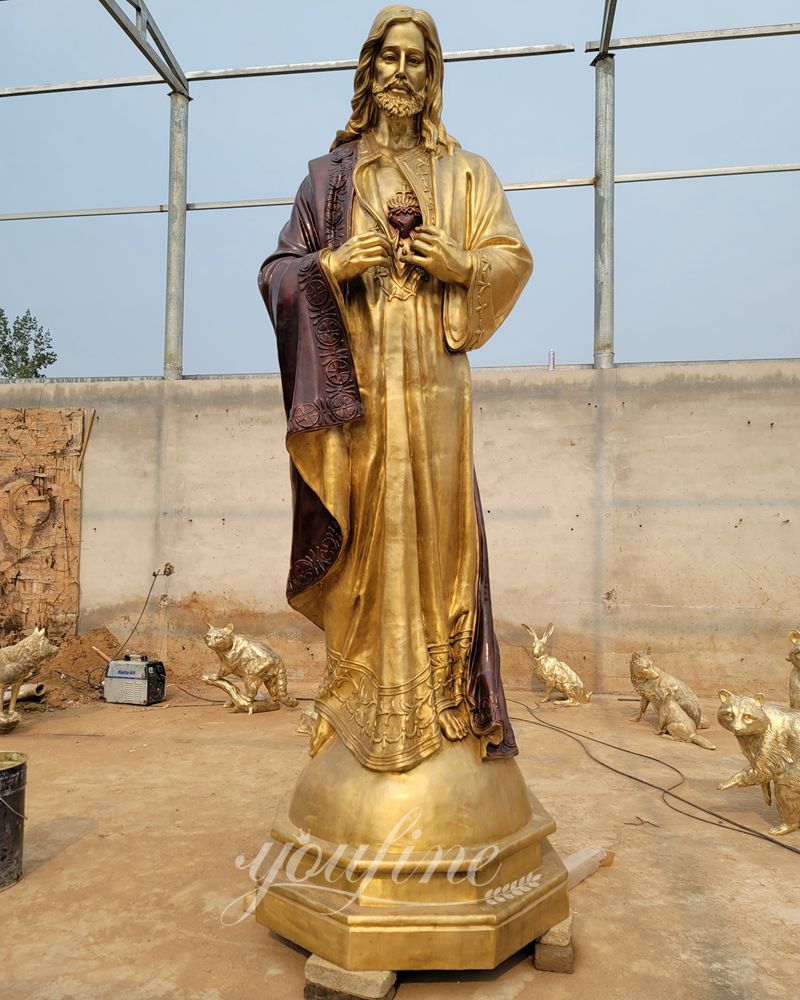 Bronze Sacred Heart of Jesus with Red and Golden Color