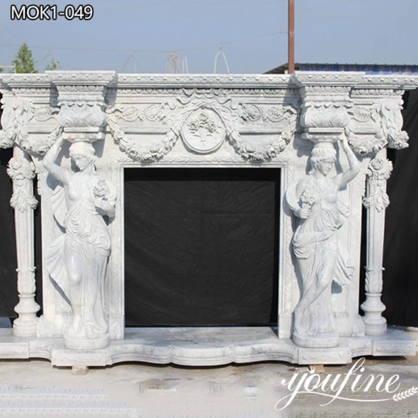 Hand Carved Marble Fireplace with Exquisite Statue for Sale MOK1-049 (2)