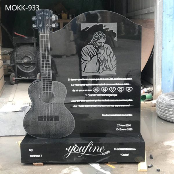 High Quality Black Granite Guitar Headstone for Sale MOKK-933