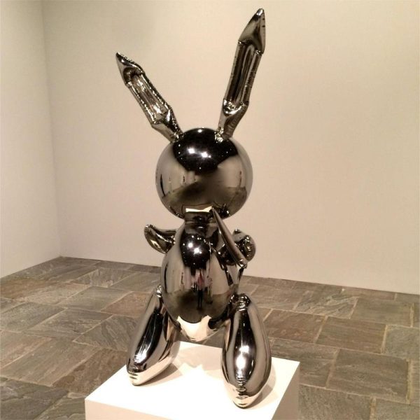 Famous artist jeff koons stainless steel rabbit sculpture