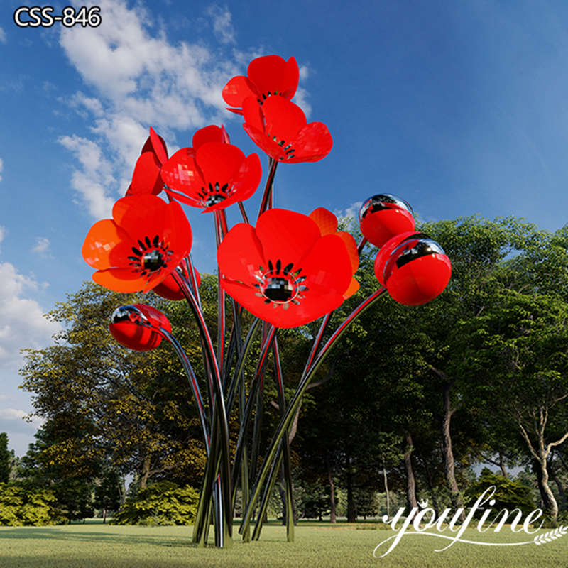 Large Metal Flower Sculpture Red Garden Decor for Sale CSS-849