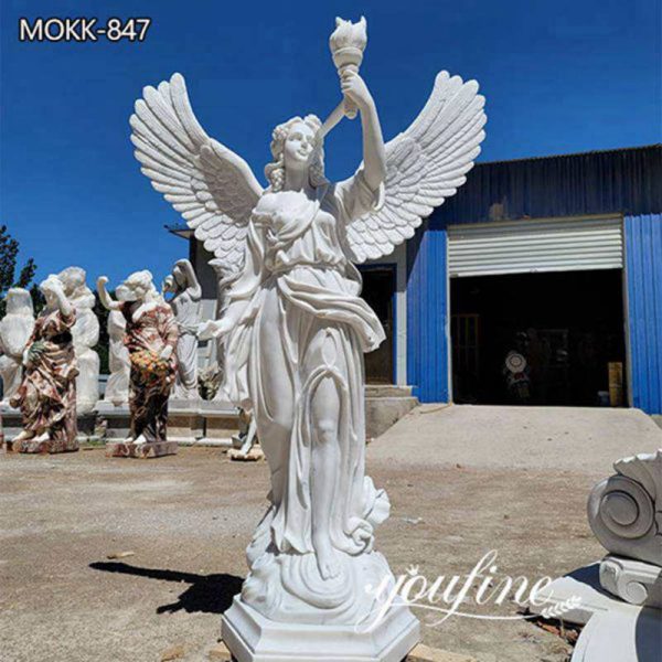 Life Size Marble Angel Holding Torch Statue for Sale MOKK-847