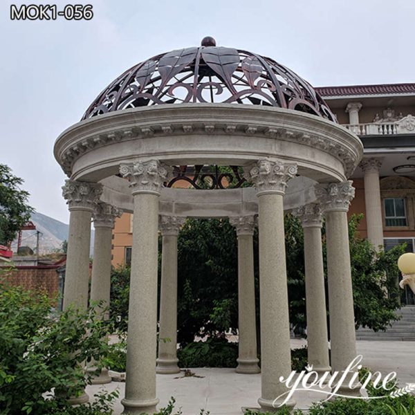 Outdoor Marble Gazebo with Iron Top for Garden MOK1-056 (2)