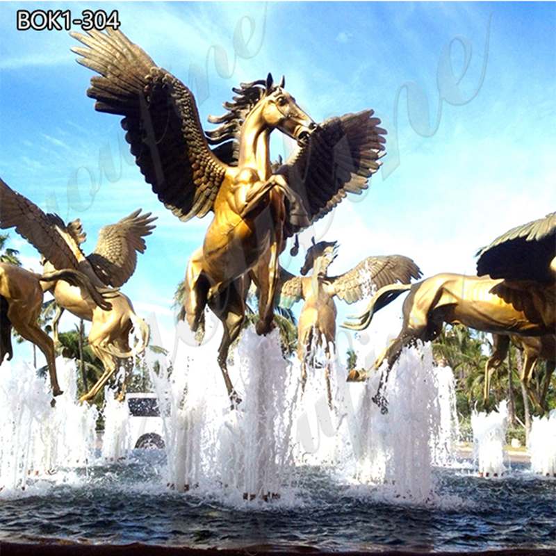 Bronze Pegasus Horse Sculpture Outdoor Water Fountain for Sale BOK1-304
