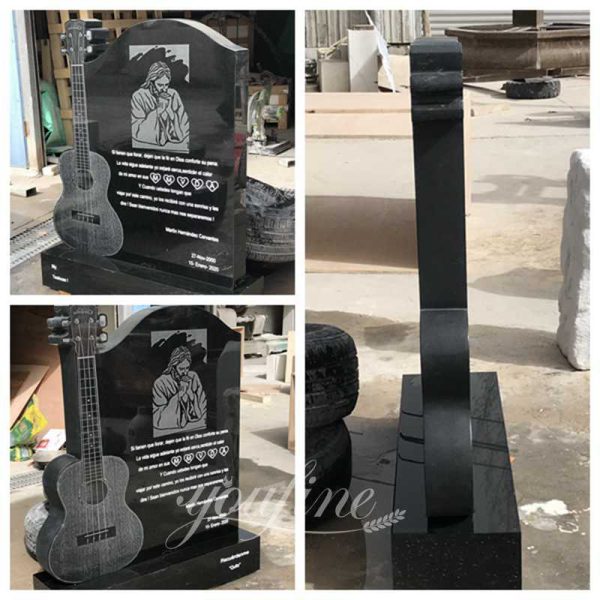 High Quality Black Granite Guitar Headstone for Sale MOKK933 YouFine