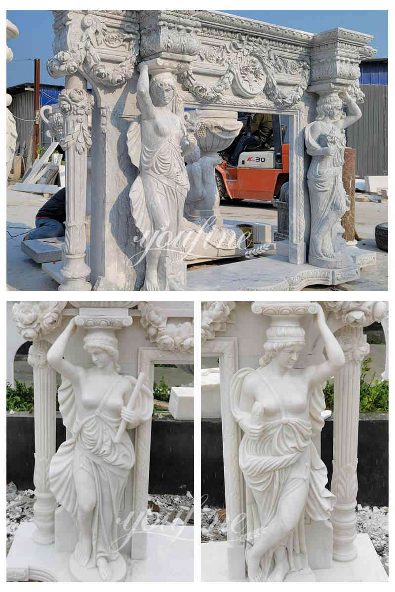 hand carved marble fireplace - YouFine Sculpture
