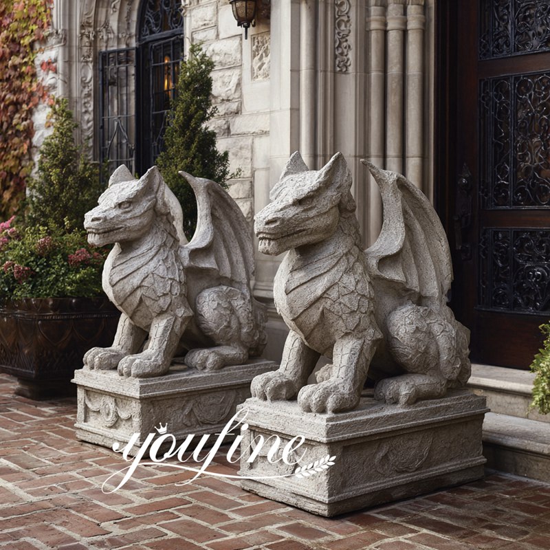 white stone gargoyle statue