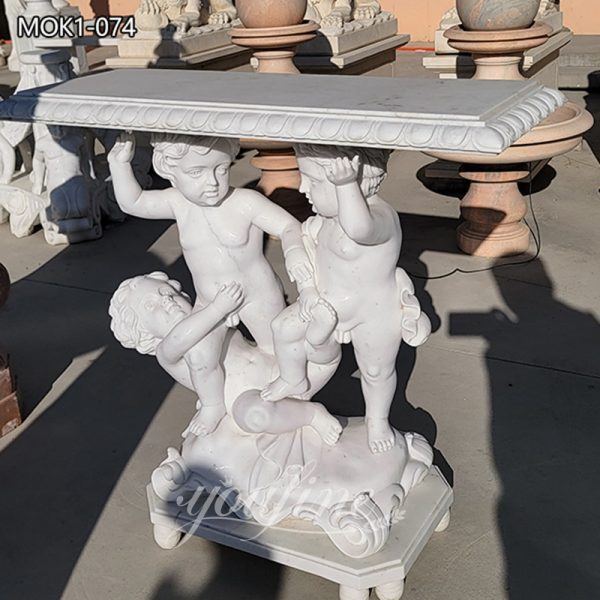 Hand Carved Marble Dining Table with Statue Leg for Sale MOK1-074