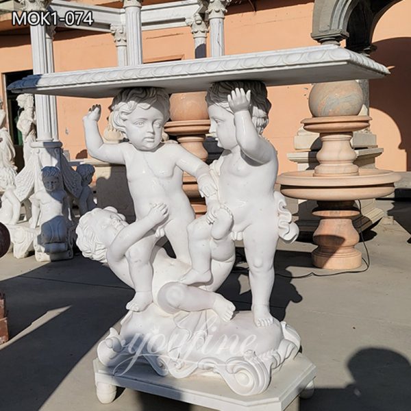 Hand Carved Marble Dining Table with Statue Leg for Sale MOK1-074