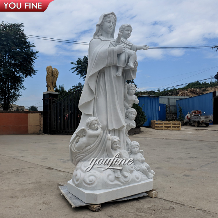 Stone Life Size Virgin Mary Hold Baby Jesus Marble Statue