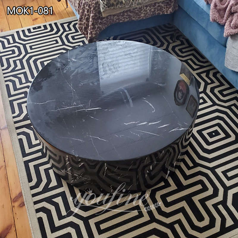 Natural Marble Black Drum Coffee Table for Home MOK1-081 (2)