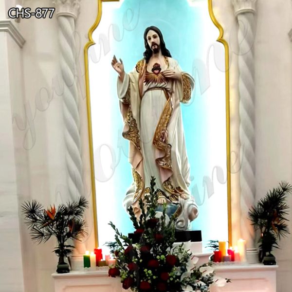 Painted Natural Marble Sacred Heart of Jesus Statue for Sale CHS-877 (2)