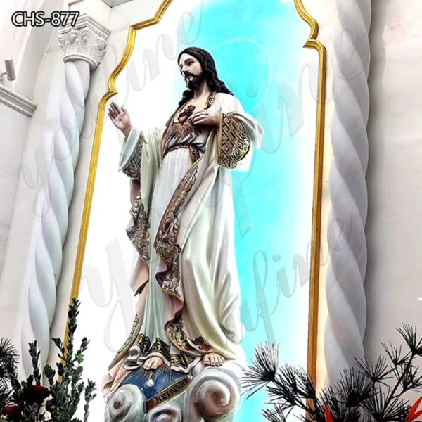 Painted Natural Marble Sacred Heart of Jesus Statue for Sale CHS-877 (3)