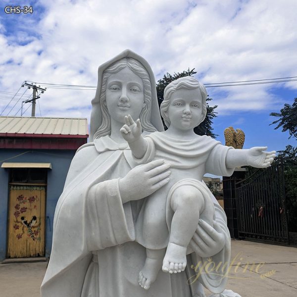 Stone Life Size Virgin Mary Hold Baby Jesus Marble Statue