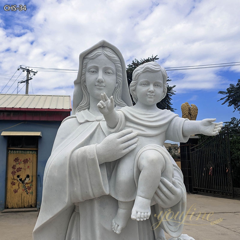 Stone Life Size Virgin Mary Hold Baby Jesus Marble Statue