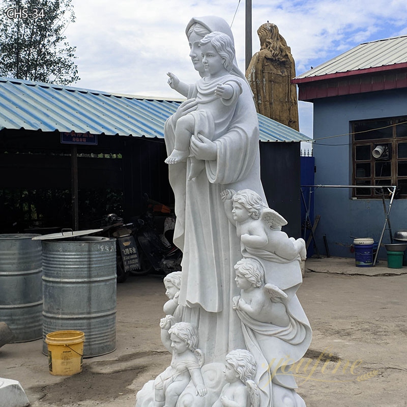 Stone Life Size Virgin Mary Hold Baby Jesus Marble Statue