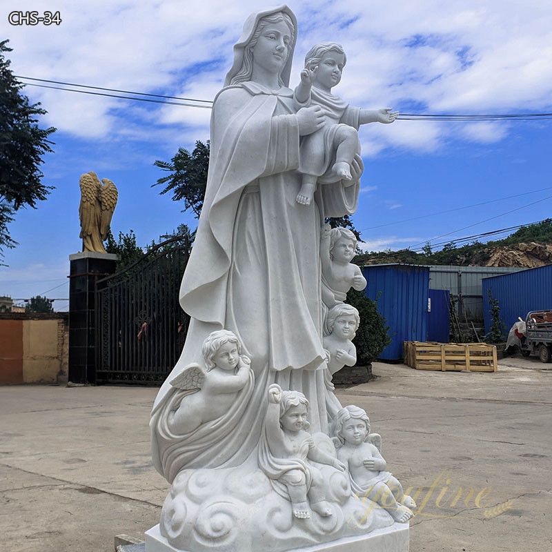 Stone Life Size Virgin Mary Hold Baby Jesus Marble Statue