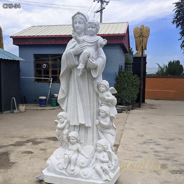 Stone Life Size Virgin Mary Hold Baby Jesus Marble Statue