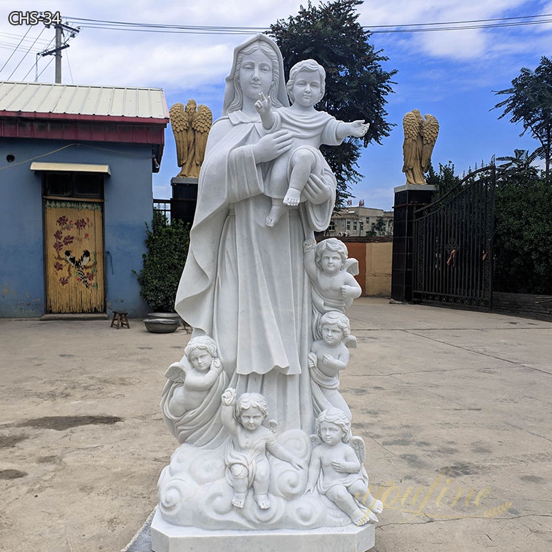 Stone Life Size Virgin Mary Hold Baby Jesus Marble Statue