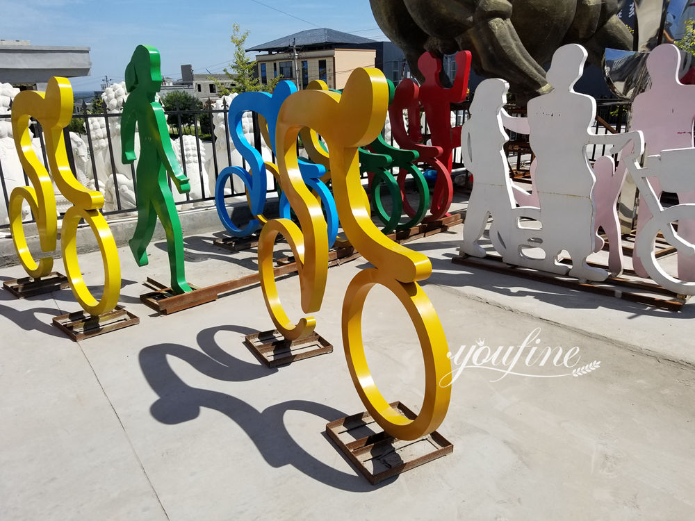 cyclist sculpture for outdoor park decor