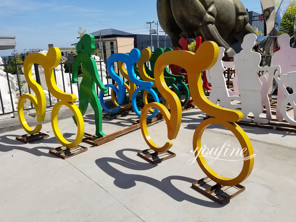 outdoor decorative metal cyclist sculpture 