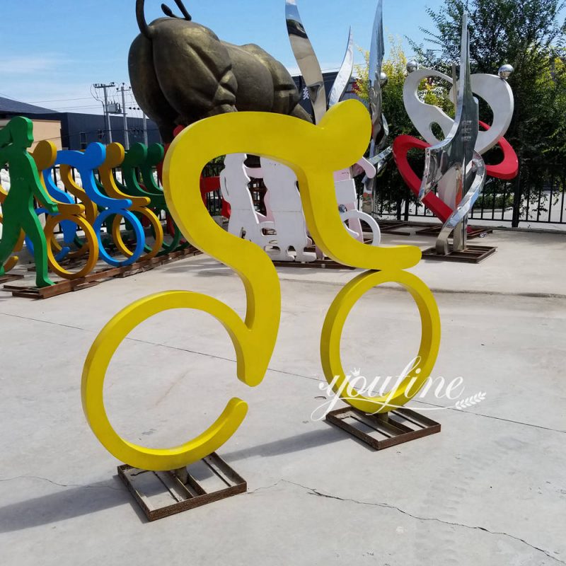 stainless steel cyclist sculpture for outdoor decor