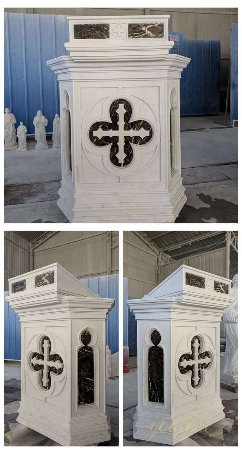 Hand Carved Modern Church Pulpit Design in Natural White Marble