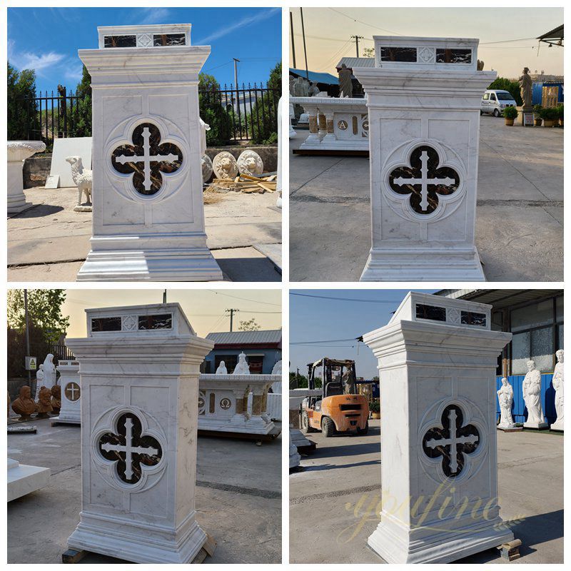 Hand Carved Modern Church Pulpit Design in Natural White Marble