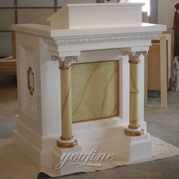 Hand Carved Modern Church Pulpit Design in Natural White Marble