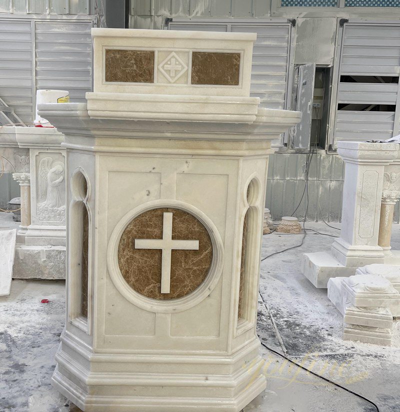 Hand Carved Modern Church Pulpit Design in Natural White Marble