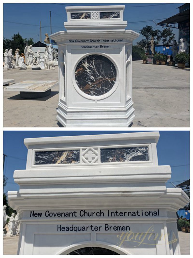 Hand Carved Modern Church Pulpit Design in Natural White Marble