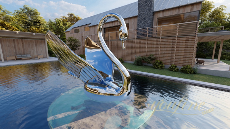 Large Metal Swan Sculpture Modern Decor