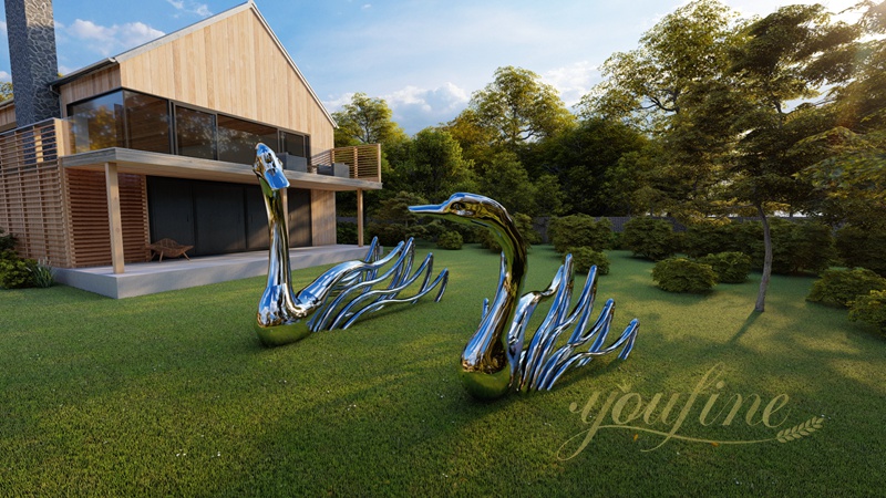 Large Metal Swan Sculpture Modern Decor