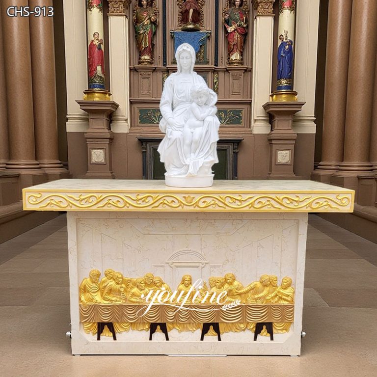 Marble Altar Table with Virgin Statue and Bronze Relief for Church CHS-913