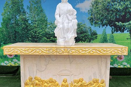 Marble Altar Table with Virgin Statue and Bronze Relief for Church CHS-913
