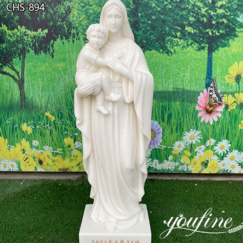 Natural White Marble Mother Mary with Baby Jesus Statue Supplier CHS-894