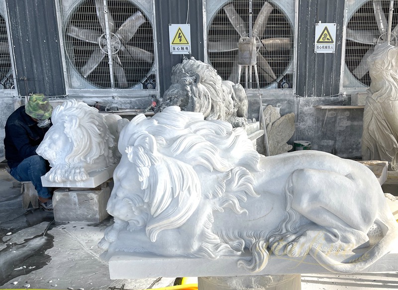 YouFine hand carved marble lion statues