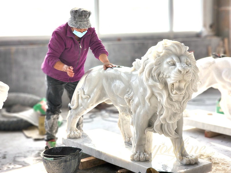 YouFine hand carved marble lion statues